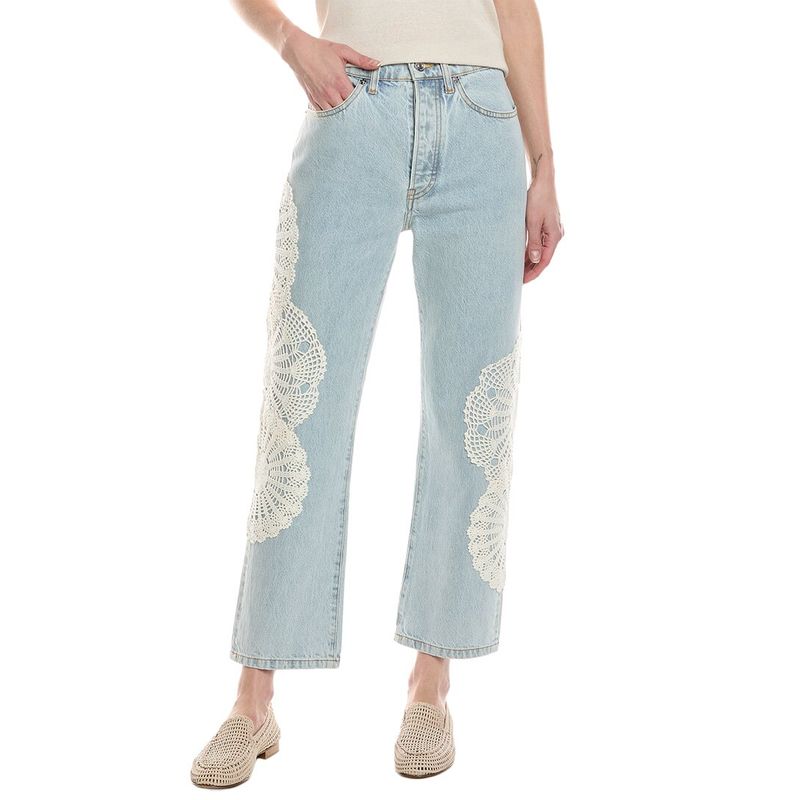 Frame Denim Womens Frame The Crochet Vertical Wisp Crop Jean, Blue